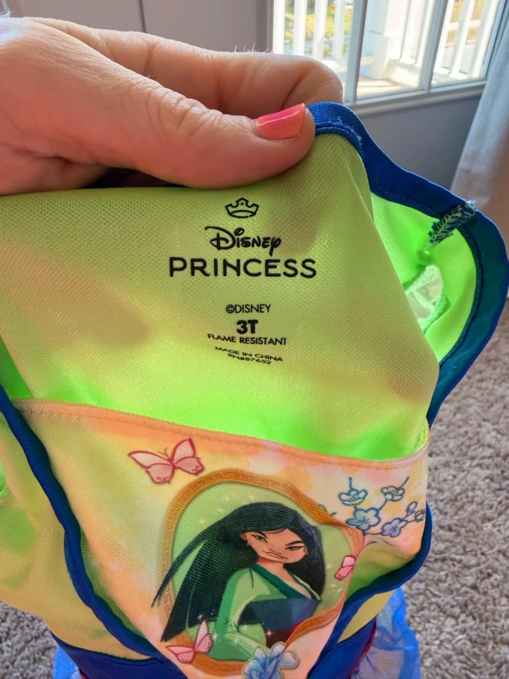 Disney Mulan Girls Floral Blue and Yellow Princess Nightgown Dress - Picture 2 of 2